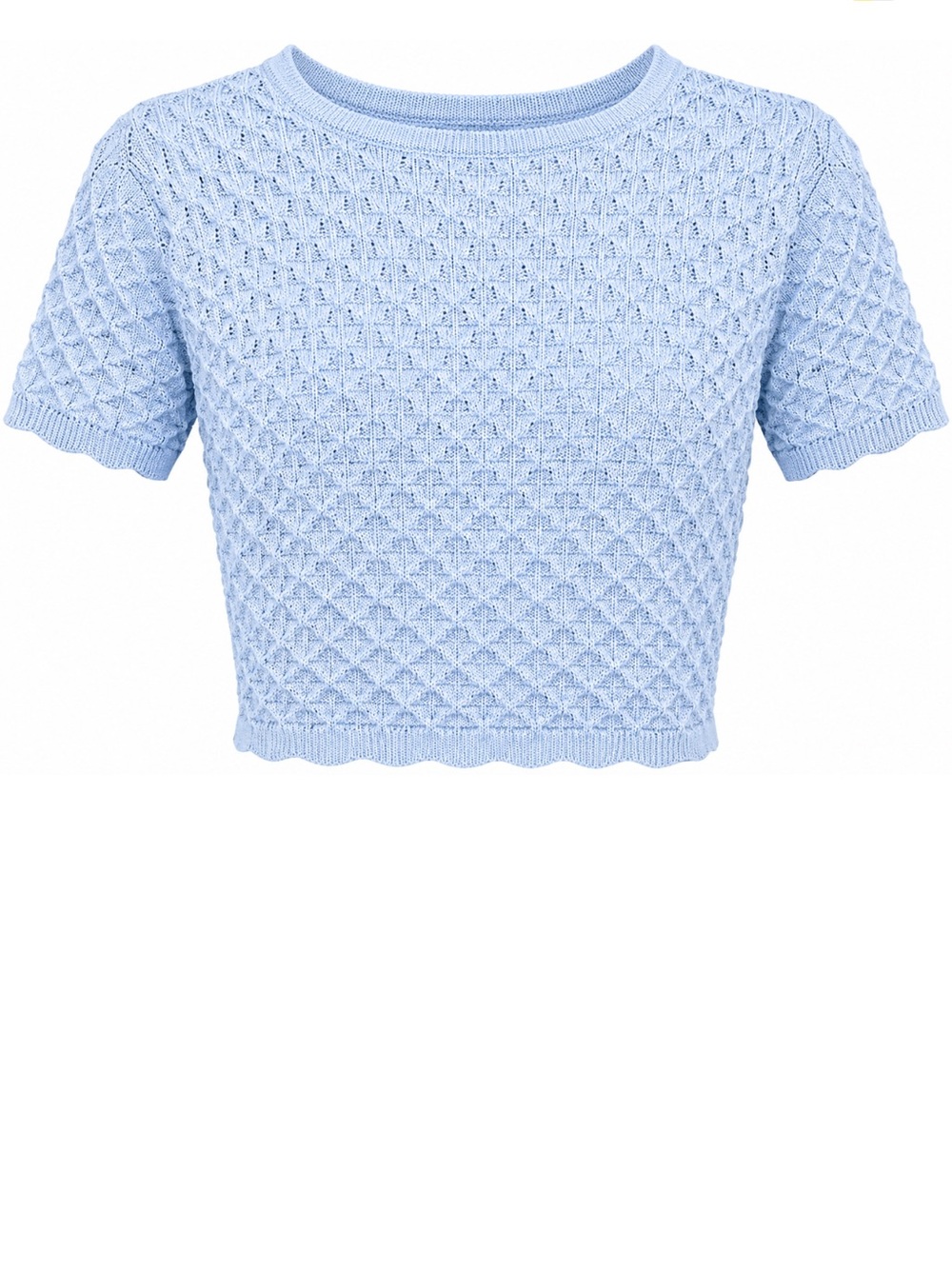 Zara Light Blue Textured Short-Sleeve Cropped Knit Top